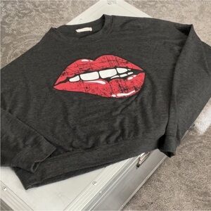 Altar'd State Charcoal Sweatshirt with Red Lips Graphic